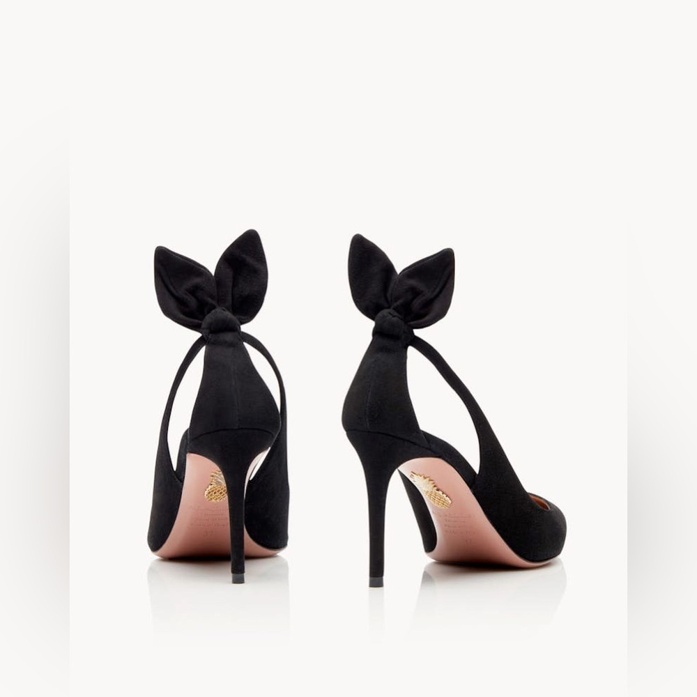 New! Aquazurra Black Suede Bow Tie Pump 85 Heel Shoes Size 10/40 - Picture 13 of 14